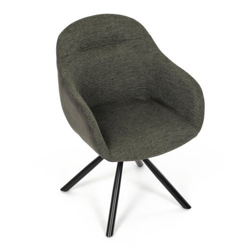 Židle jídelní, béžová látka a tmavě šedá látka v dekoru vintage kůže, černý kov, otočná P90°+ L90° s vratným mechanismem - Brevné variany: Zelená