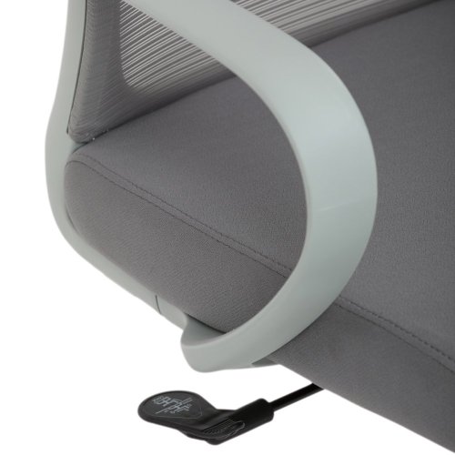 Židle kancelářská, bílý plast, šedý MESH a modrá látka, plastový kříž, houpací mechanismus. - Brevné variany: Červená