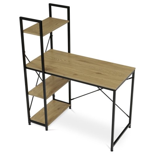 Stůl pracovní s regálem, MDF, dekor dub, černý kov