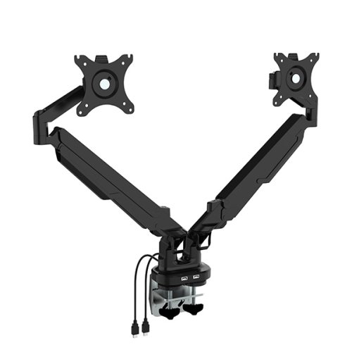 Polohovatelný držák pro 2 monitory, 2-9 Kg, svorka a průchodka stolu, 17"-32", USB HUB, 75x75/100x100, černý