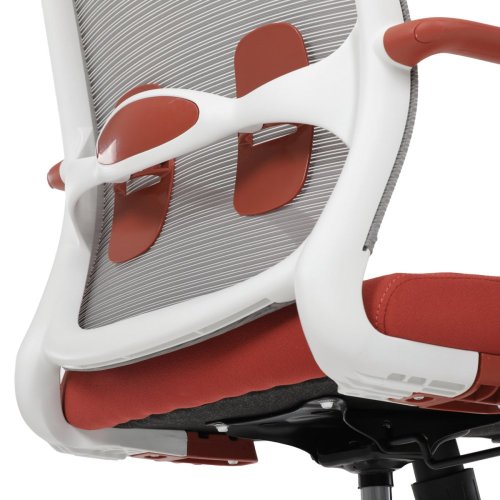 Židle kancelářská, bílý plast, šedý MESH a modrá látka, plastový kříž, houpací mechanismus. - Brevné variany: Červená