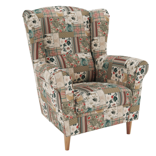 Křeslo ušák, látka patchwork Viorica 1, Charlot (0000109527) — Memela.cz