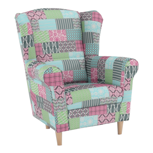 Křeslo ušák, látka patchwork M1, CHARLOT (0000109526) — Memela.cz