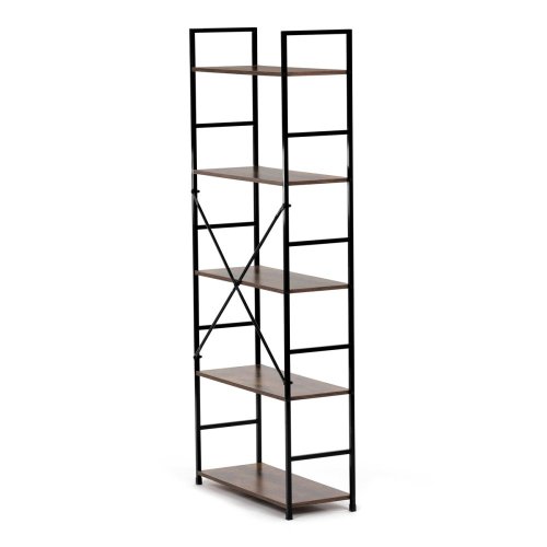 Regál, 5 polic, dekor dub, MDF, černý lak - Brevné variany: OLW
