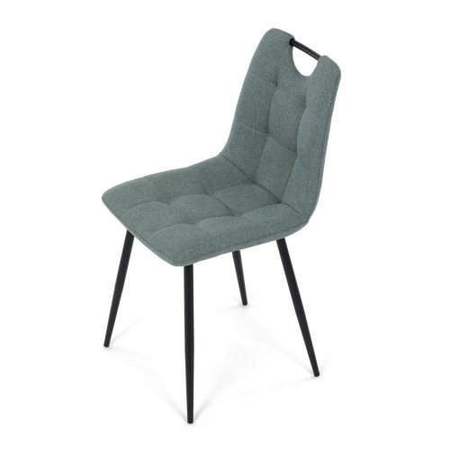 Židle jídelní, madlo, snadno čistitelná šedá látka, černý matný lak, kovové nohy - Brevné variany: Zelená