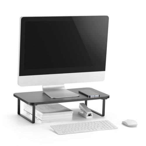 Podstavec pod monitor, prostor pro klávesnici, rychlá montáž, černý, ocel, dřevotříska, 20 kg nosnost, Powerton, ergo