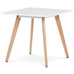 Jídelní stůl 80x80x74 cm, MDF, bílý matný lak, masiv buk