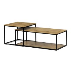 Stůl konferenční, set 2 ks, MDF deska, dekor divoký dub, kovová podnož, černý lak