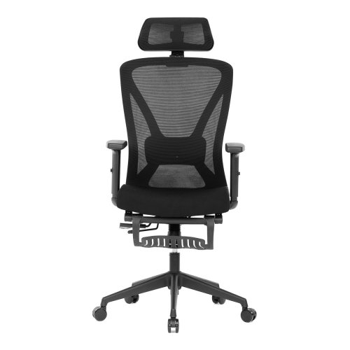 Kancelářská židle, černá MESH, plastový kříž, opěrka nohou, posuvný sedák, 2D područky - Brevné variany: Černá