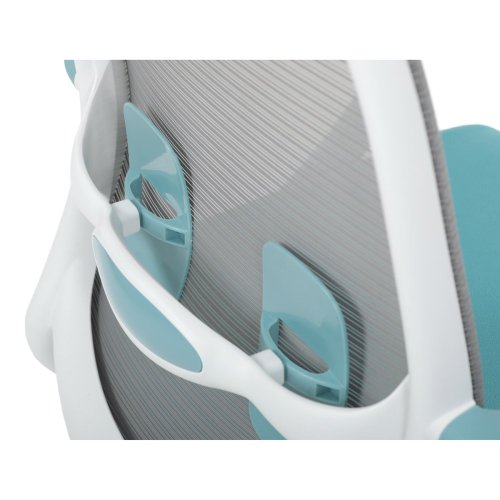 Židle kancelářská, bílý plast, šedý MESH a modrá látka, plastový kříž, houpací mechanismus. - Brevné variany: Červená
