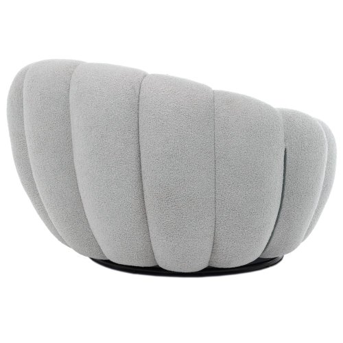 Křeslo relaxační, látka šedá Bouclé, otočné.