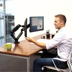 Polohovatelný držák pro 2 monitory Platinum, 9 kg, svorka nebo průvlak, 27", 75x75/100x100, černý