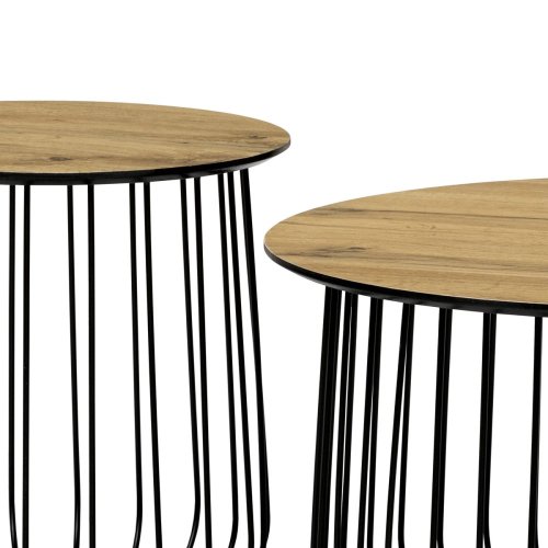 Set 2 ks stolků,pr.60x34, pr.37x39 cm, deska MDF, 3D dekor divoký dub, kovová drátěná podnož, černý mat