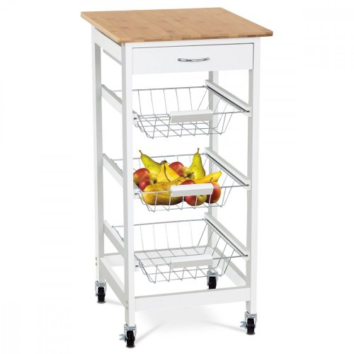 Servírovací stolek s kolečky Autronic DR-043 — bílá / masiv