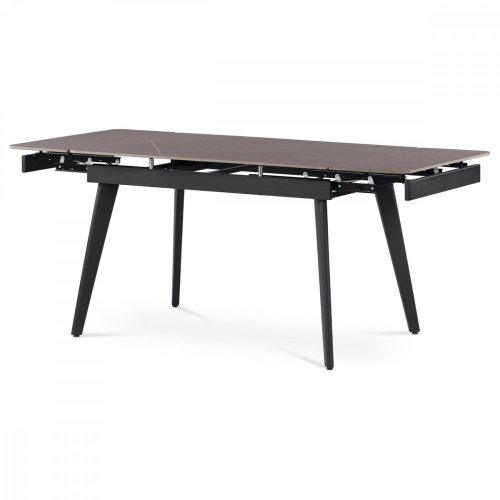 Jídelní stůl 120+30+30x80 cm, keramická deska šedý mramor, kov, černý matný lak - Brevné variany: Šedá