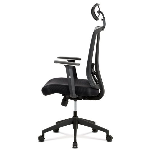 Kancelářská židle, černá MESH+síťovina, plastový kříž, synchronní mechanismus