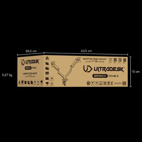 ULTRADESK Polohovatelný držák BRANCH Double pro 2 monitory — černá