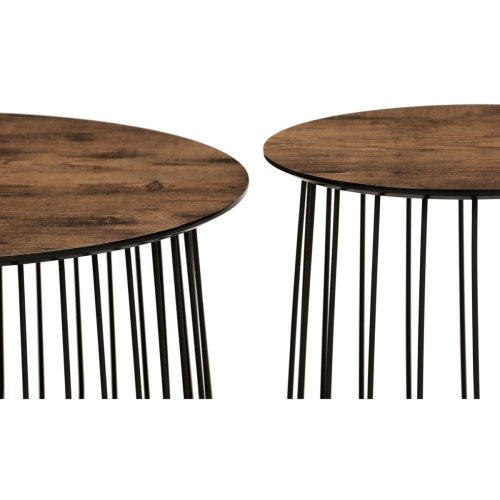 Set 2 ks stolků,pr.60x34, pr.37x39 cm, deska MDF, 3D dekor divoký dub, kovová drátěná podnož, černý mat