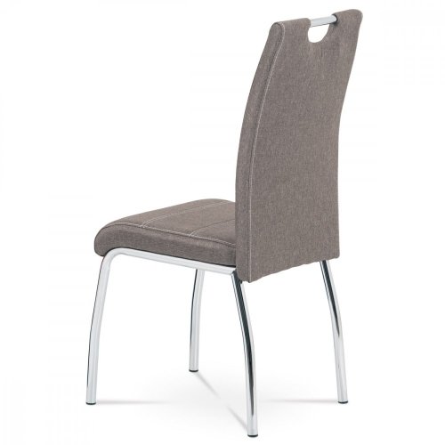 Jídelní židle, potah coffee látka, bílé prošití, kovová 4nohá chromovaná podnož - Brevné variany: Šedá