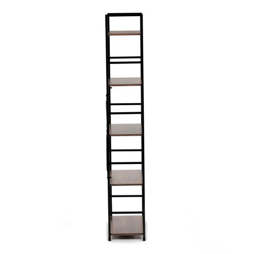 Regál, 5 polic, dekor dub, MDF, černý lak - Brevné variany: OLW